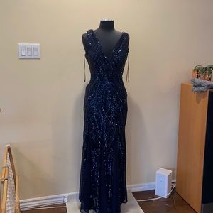 Dark blue sequin and lace dress